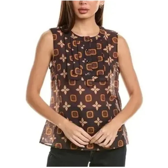CAbi Louis Sleeveless Top with Navy and Gold Pattern - Picture 3 of 7